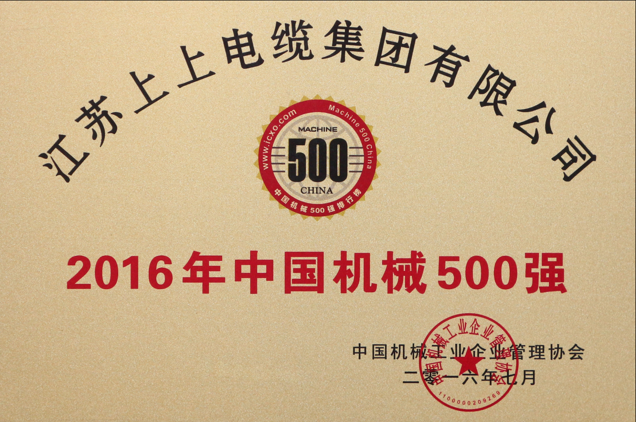 8188cc威尼斯电缆一连11年入选“中国机械500强”