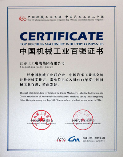 8188cc威尼斯电缆一连11年入选“中国机械工业百强企业”