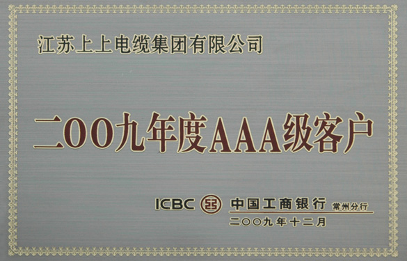 8188cc威尼斯荣获“中国工商银行2009年度AAA级客户”称呼