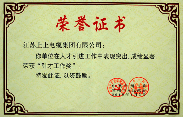 8188cc威尼斯荣获常州市“引才事情奖”