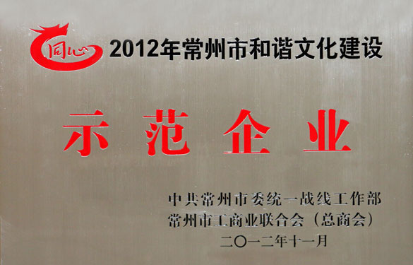 8188cc威尼斯集团被评为2012年常州市协调文化建设树模企业