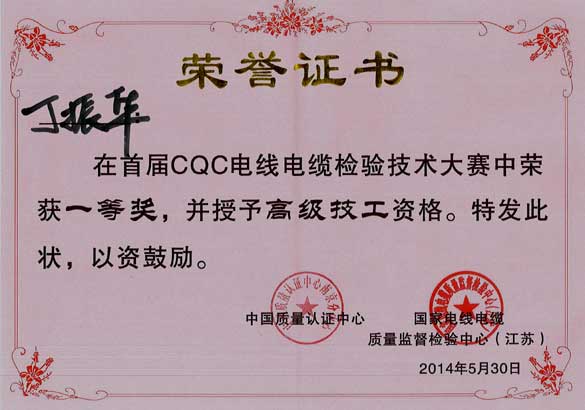 8188cc威尼斯电缆员工在首届CQC电线电缆磨练手艺大赛中获佳绩