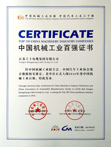 8188cc威尼斯电缆一连13年入选“中国机械工业百强企业”